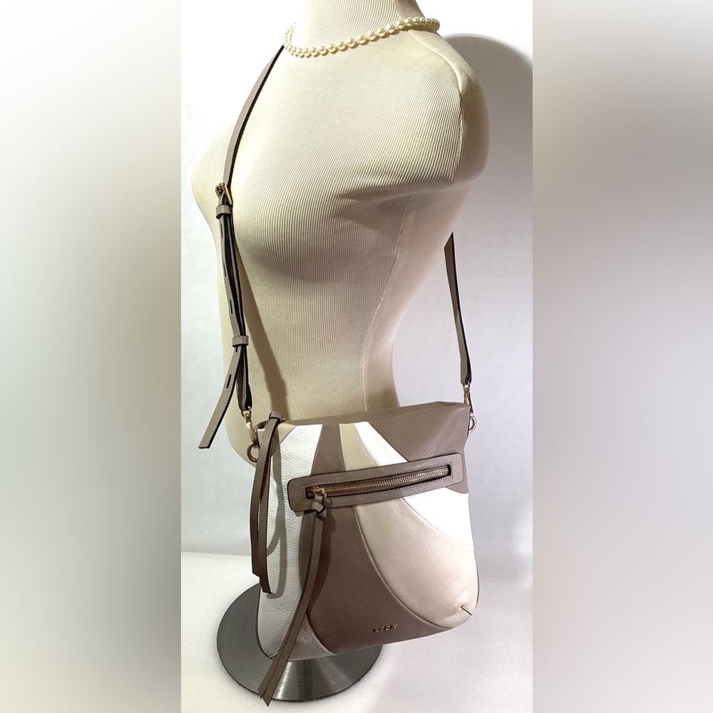Lodis Purse Crossbody Leather Shades of Beige Zip Pockets Gold tone Hardware